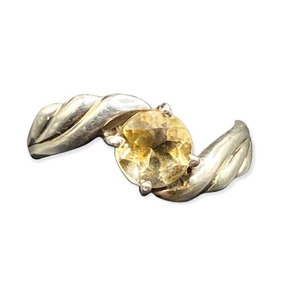 Sterling silver 925 twisted band with approximately 1.5 carat round citrine ring - Picture 1 of 7
